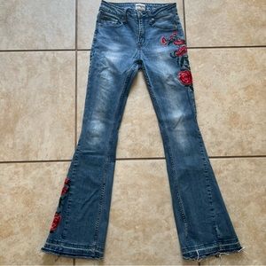 Umgee Flared Jeans Rose Embroidery Size 26